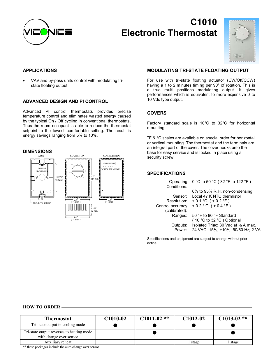 Viconics C1010 User Manual | 2 pages