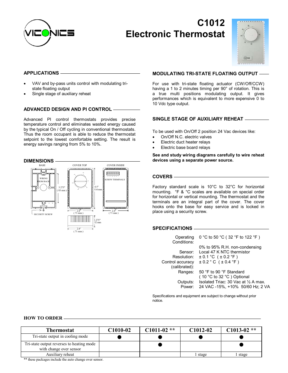 Viconics C1012 User Manual | 2 pages