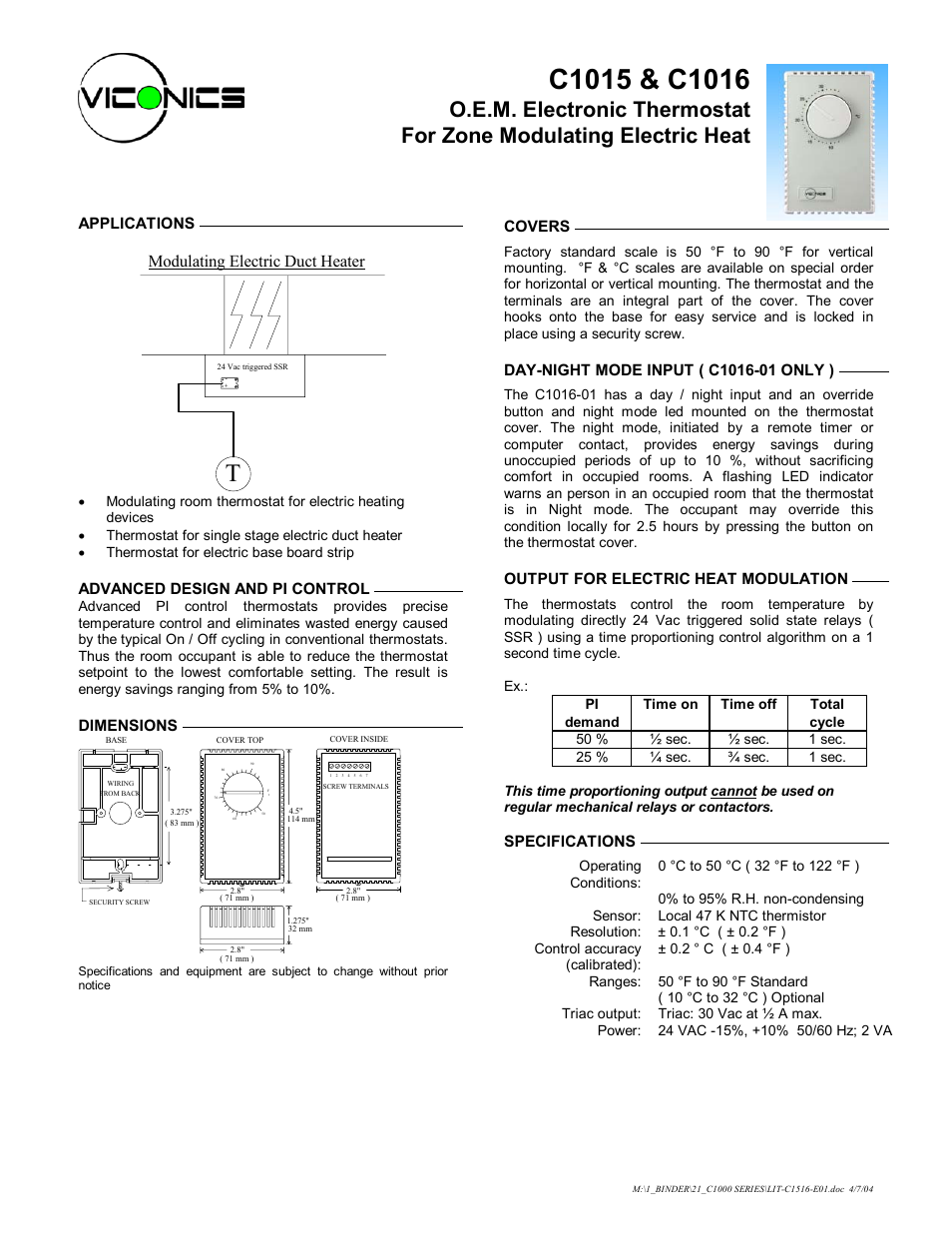 Viconics C1016 User Manual | 2 pages