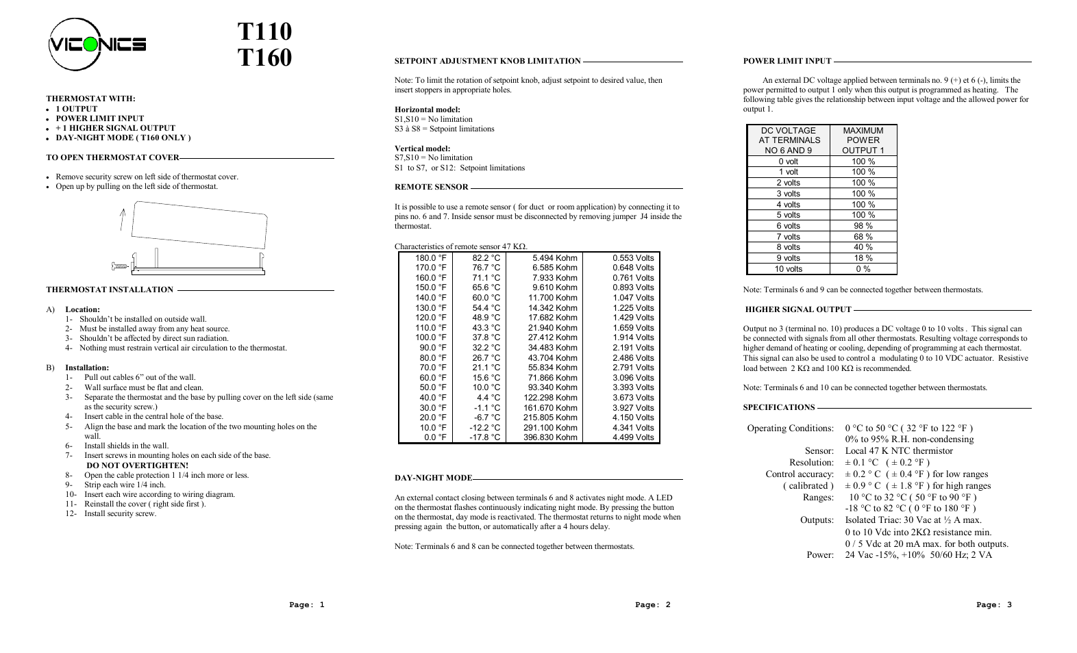 Viconics T160 User Manual | 2 pages