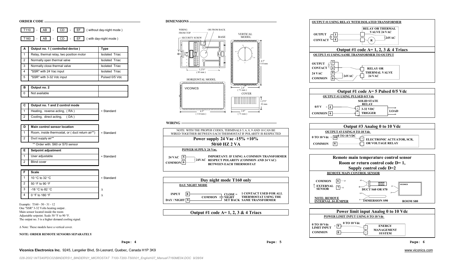 Day night mode t160 only, Output #1 code a= 5 pulsed 0/5 vdc, Output #3 analog 0 to 10 vdc | Power limit input analog 0 to 10 vdc | Viconics T160 User Manual | Page 2 / 2