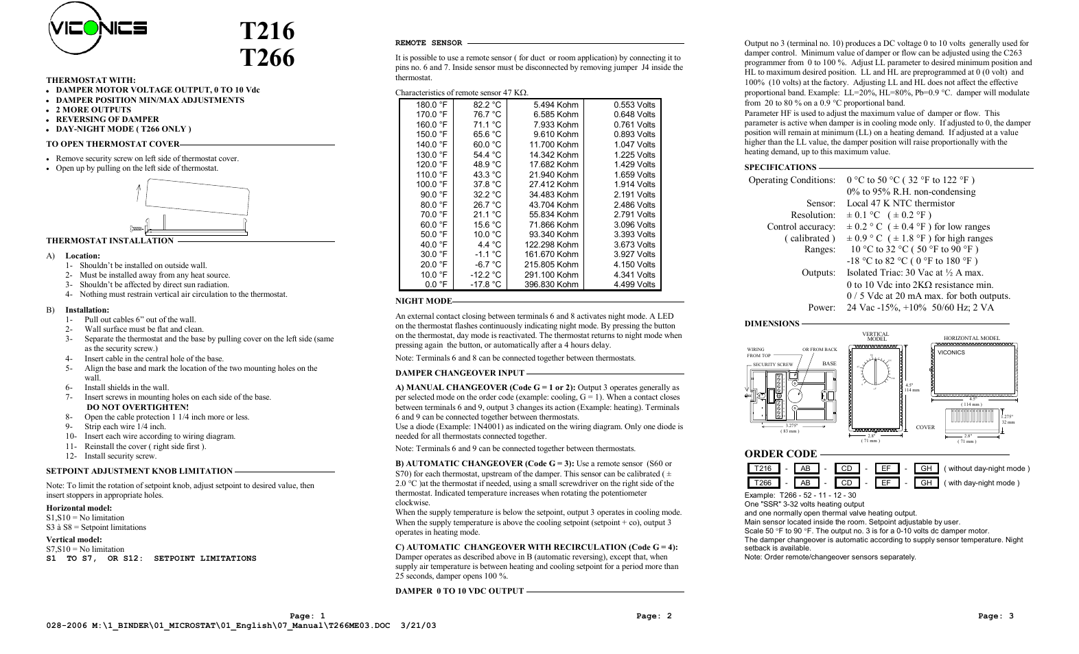 Viconics T266 User Manual | 2 pages