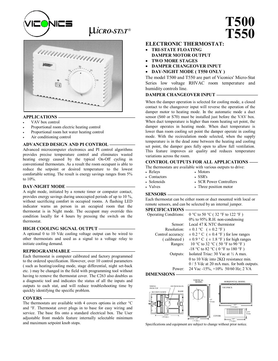 Viconics T550 User Manual | 2 pages