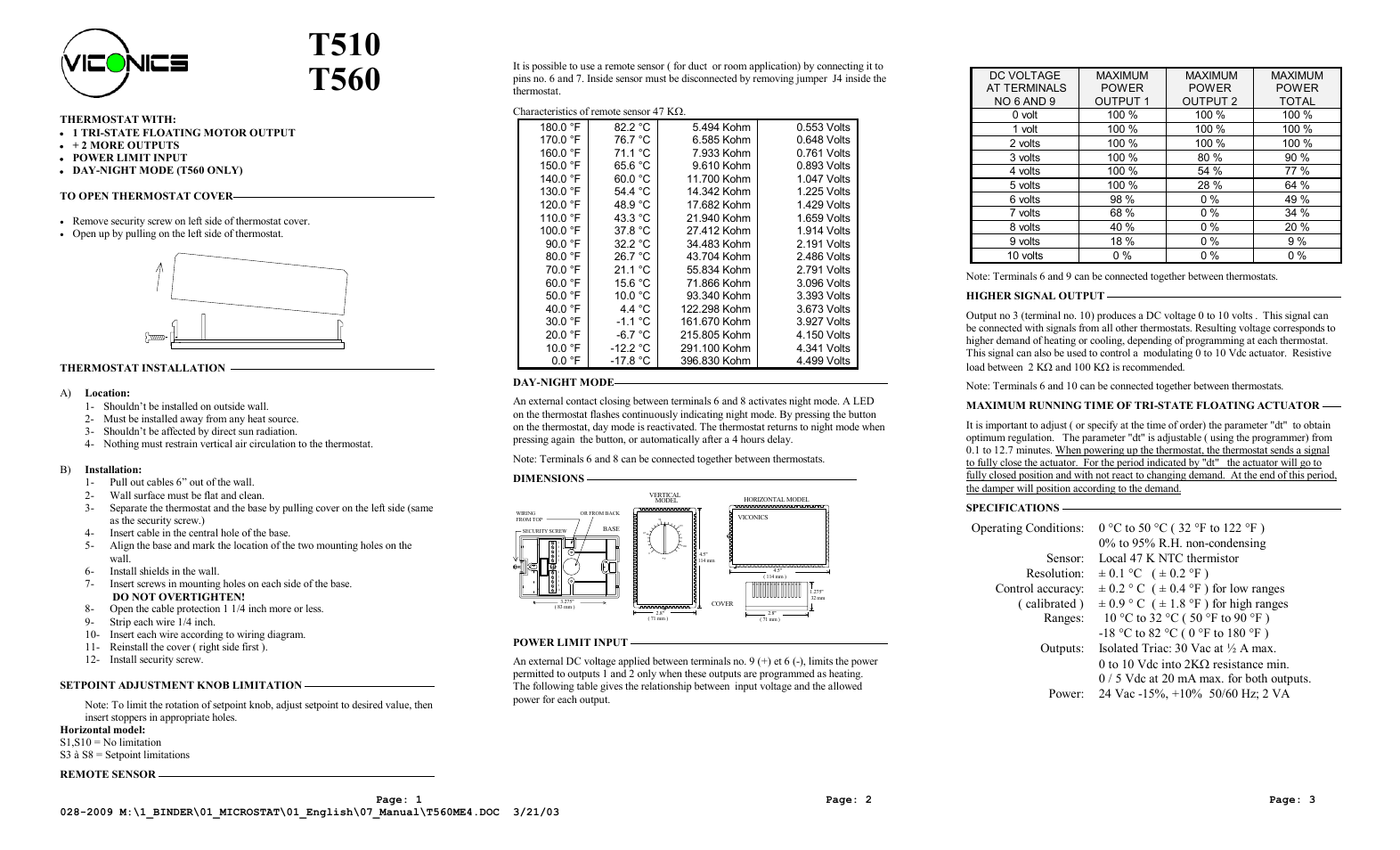 Viconics T560 User Manual | 2 pages