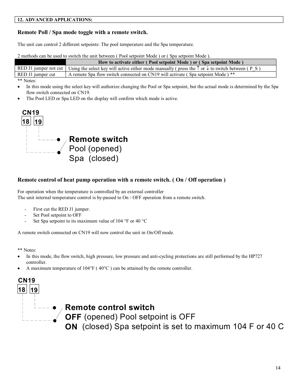 Remote switch pool (opened) spa (closed) | Viconics HP727 User Manual | Page 14 / 15