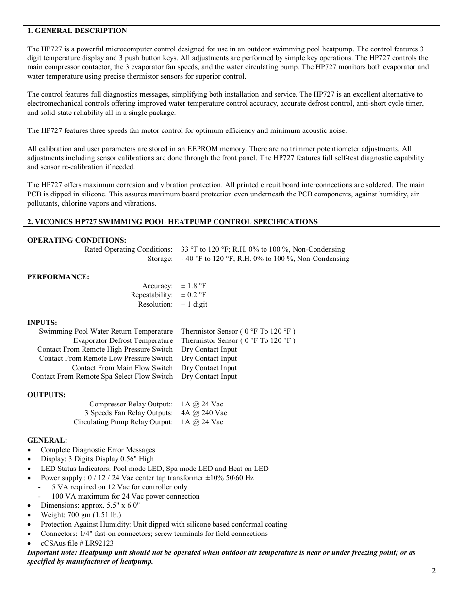 Viconics HP727 User Manual | Page 2 / 15