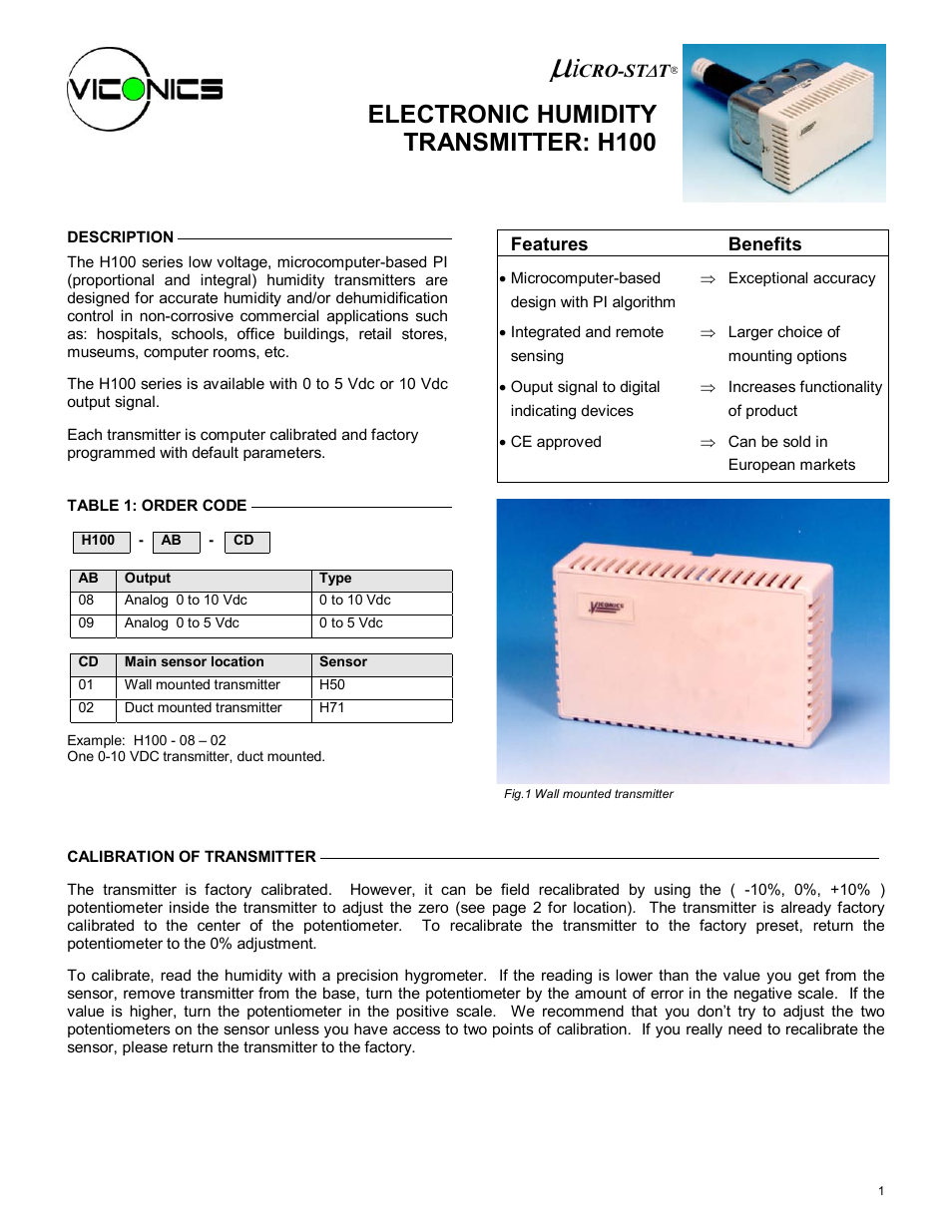 Viconics H100 User Manual | 3 pages