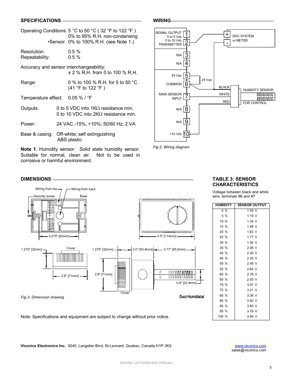 Viconics H100 User Manual | Page 3 / 3