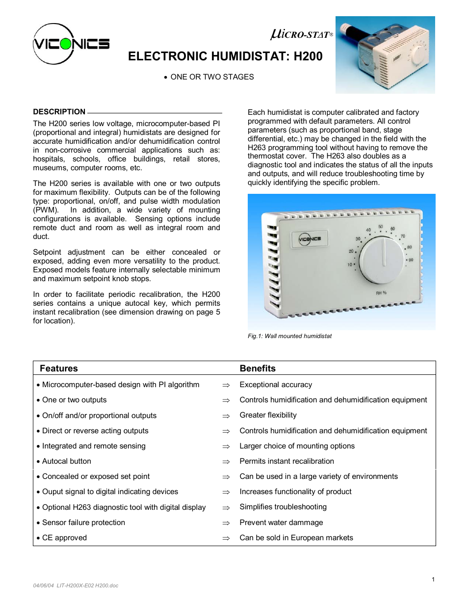 Viconics H200 User Manual | 6 pages