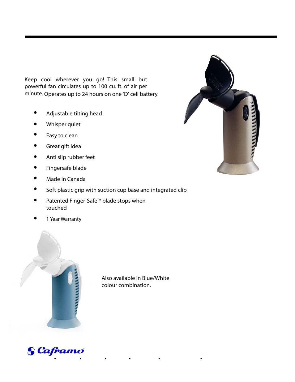 Caframo Tiny Tornado II 827CA-TCS User Manual | 1 page
