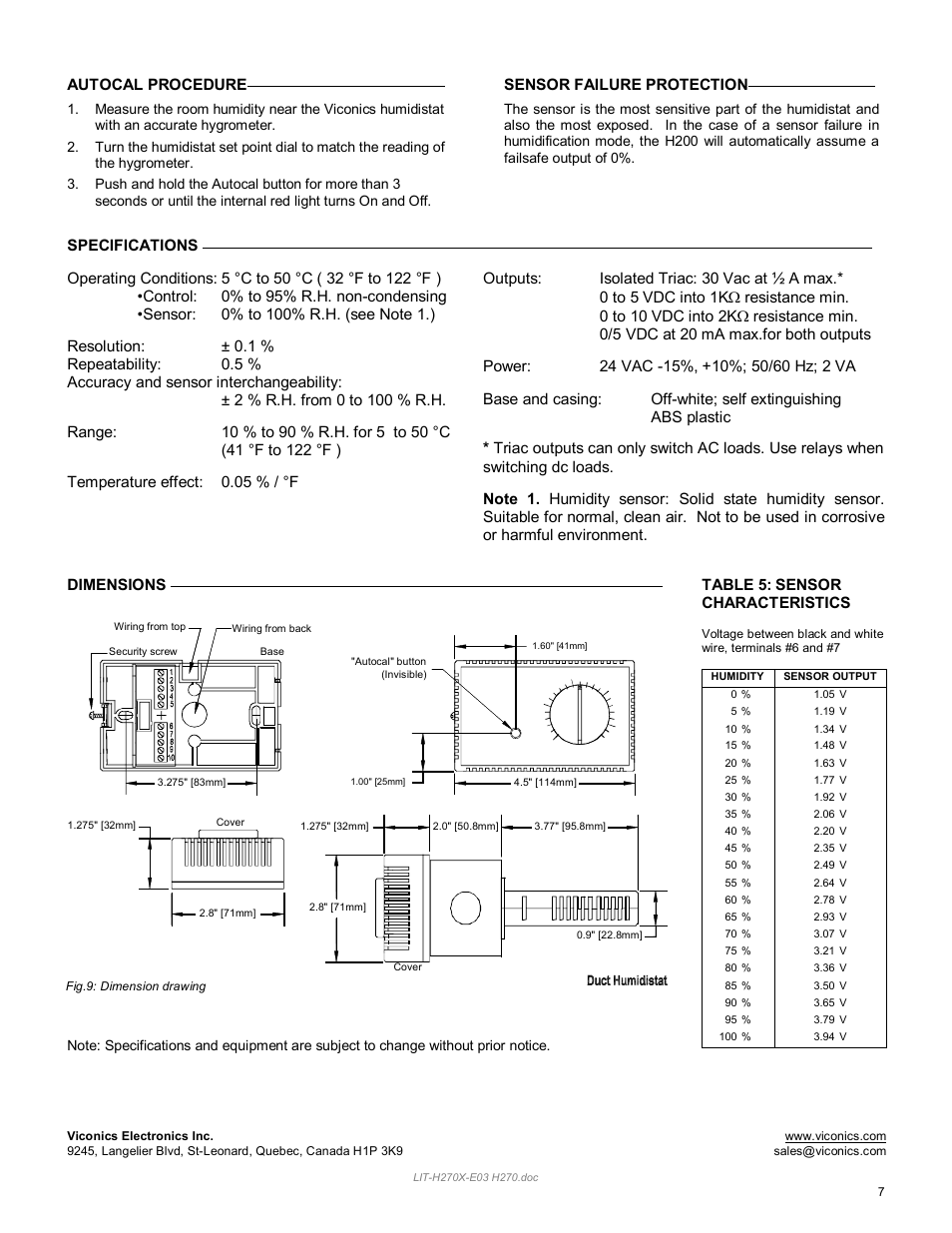 Viconics H270 User Manual | Page 7 / 7