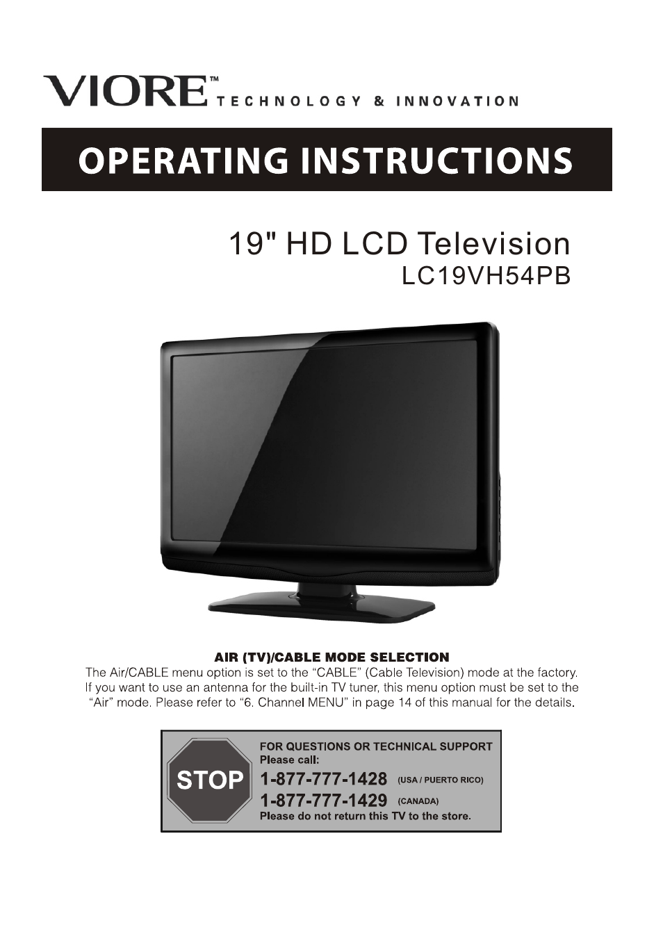 VIORE LC19VH54PB User Manual | 17 pages