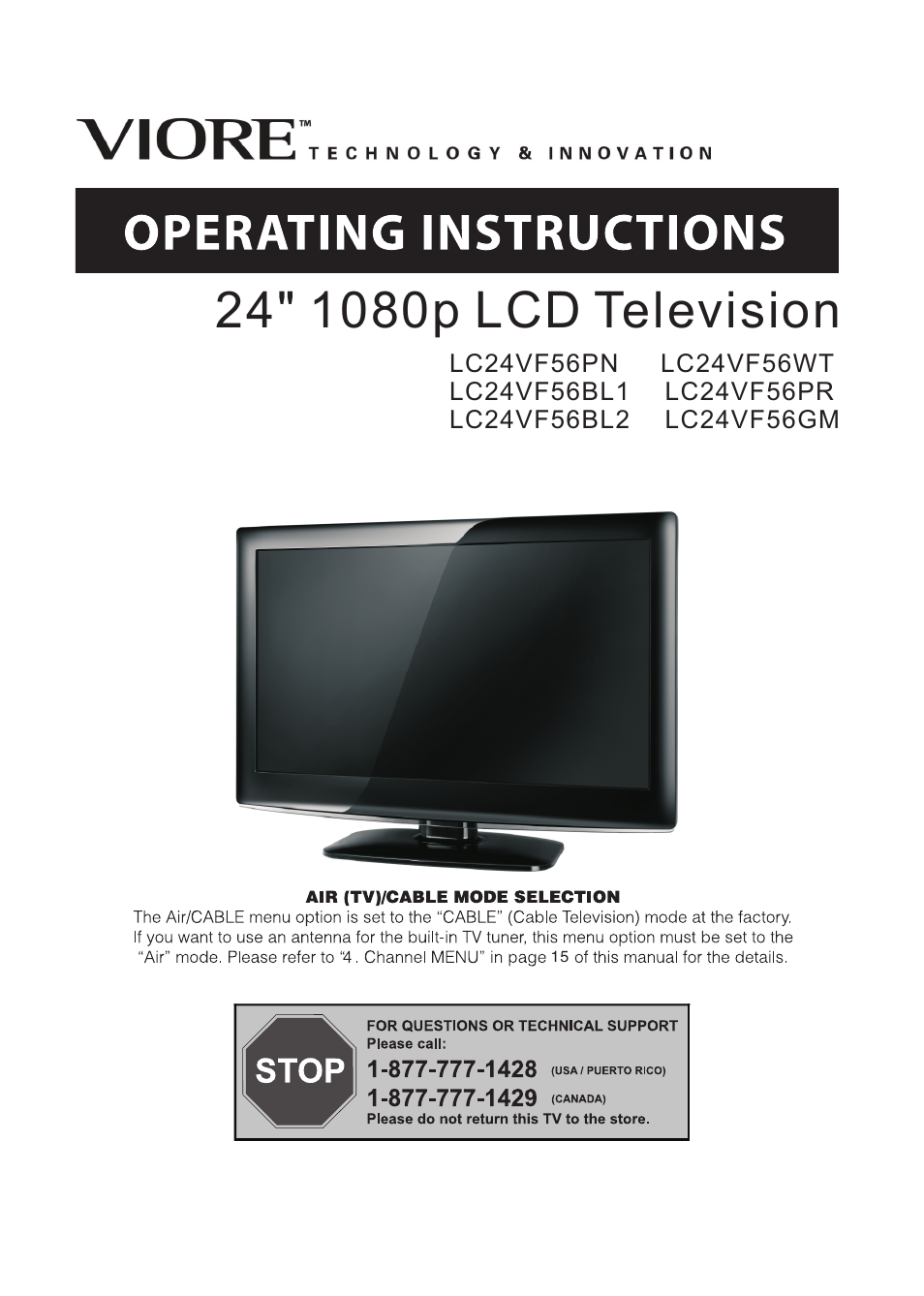 VIORE LC24VF56GM User Manual | 18 pages