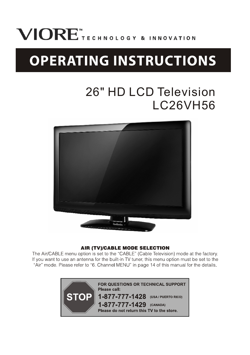 VIORE LC26VH56 User Manual | 17 pages