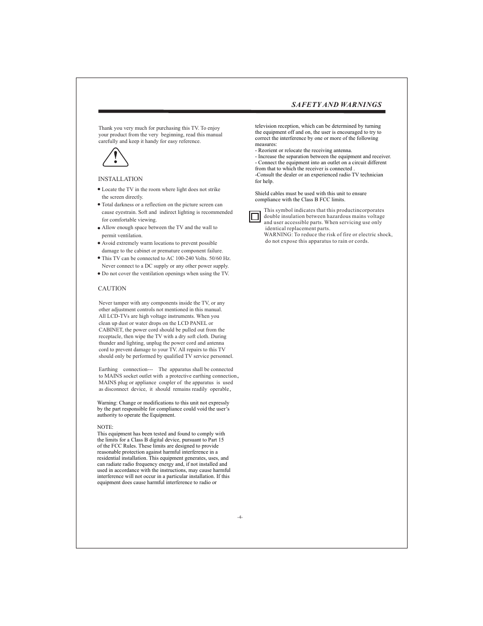 Safety and warnings | VIORE LC32VF56 User Manual | Page 5 / 17