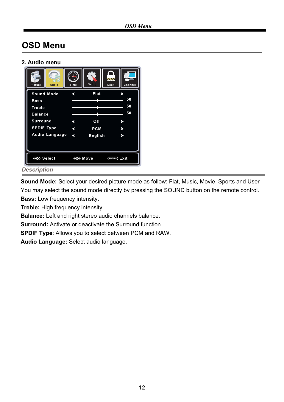 Osd menu | VIORE LC32VF62 User Manual | Page 14 / 24