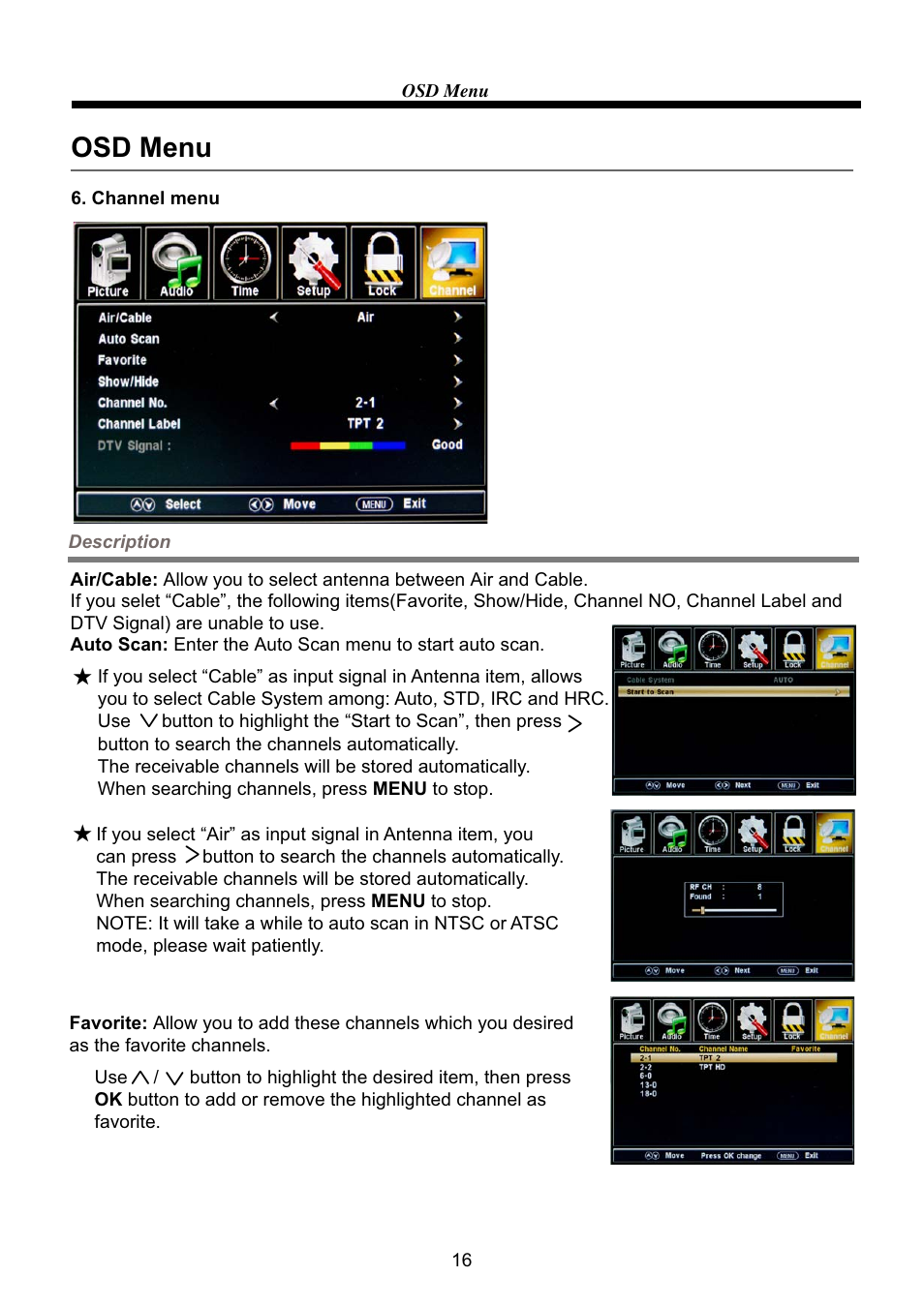 Osd menu | VIORE LC32VF62 User Manual | Page 18 / 24