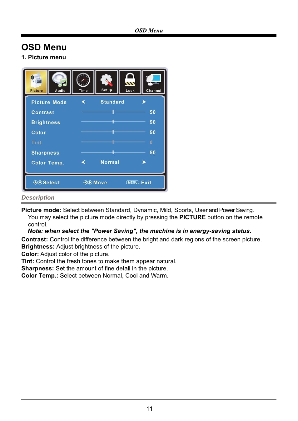 Osd menu | VIORE LC32VH60 User Manual | Page 13 / 24