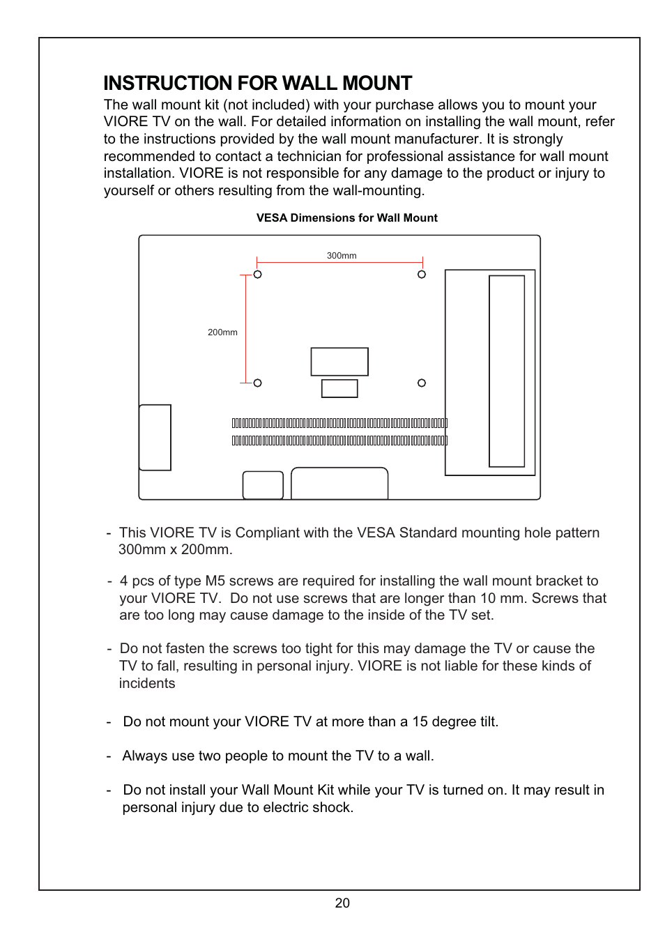 Instruction for wall mount | VIORE LC32VH60 User Manual | Page 22 / 24