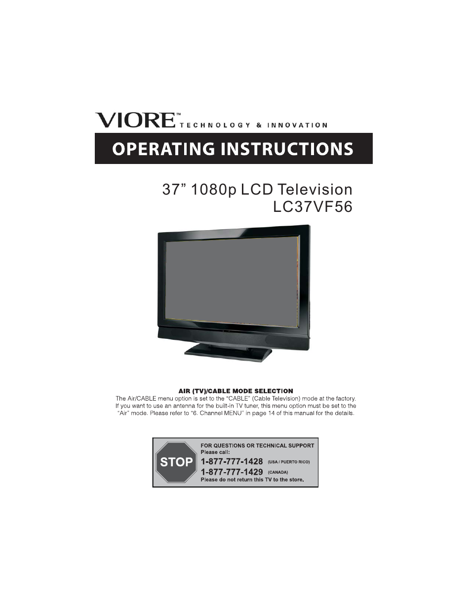VIORE LC37VF56 User Manual | 19 pages