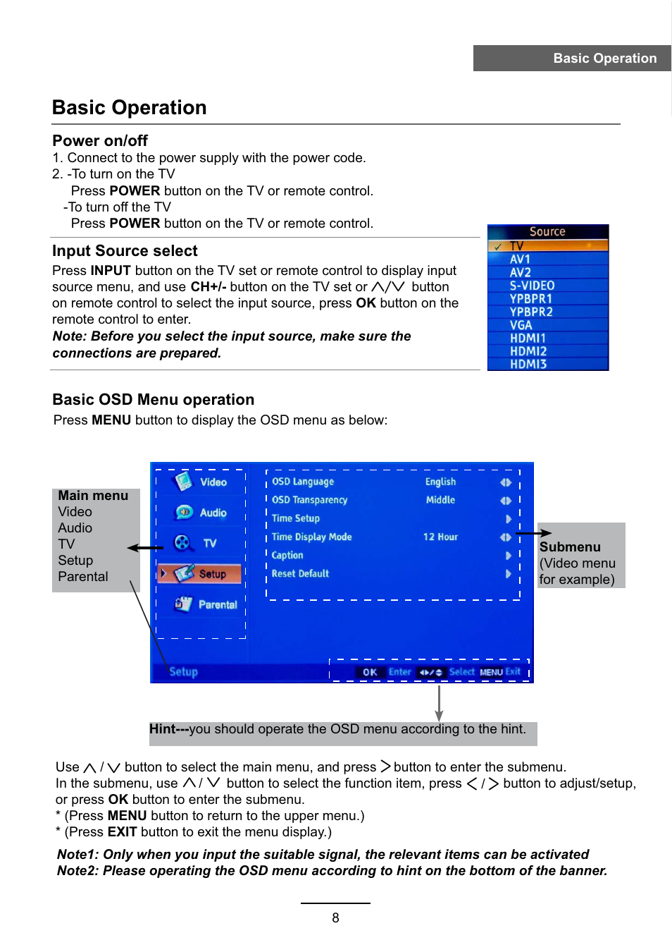 Basic operation | VIORE LC55VFZ61 User Manual | Page 11 / 24