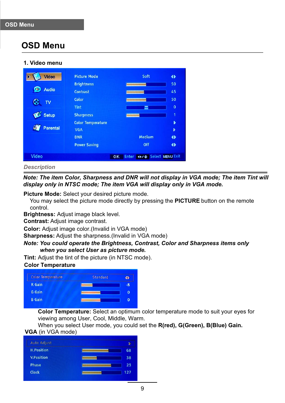 Osd menu | VIORE LC55VFZ61 User Manual | Page 12 / 24
