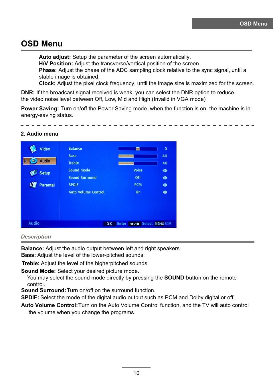 Osd menu | VIORE LC55VFZ61 User Manual | Page 13 / 24