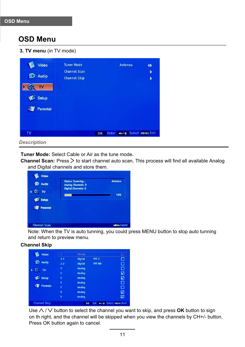 Osd menu | VIORE LC55VFZ61 User Manual | Page 14 / 24