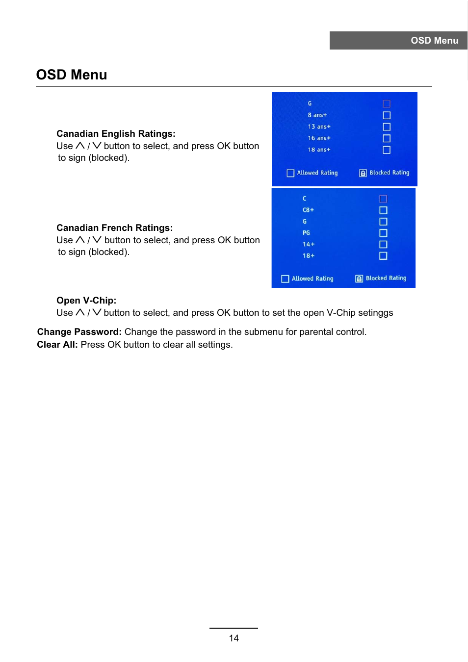 Osd menu | VIORE LC55VFZ61 User Manual | Page 17 / 24