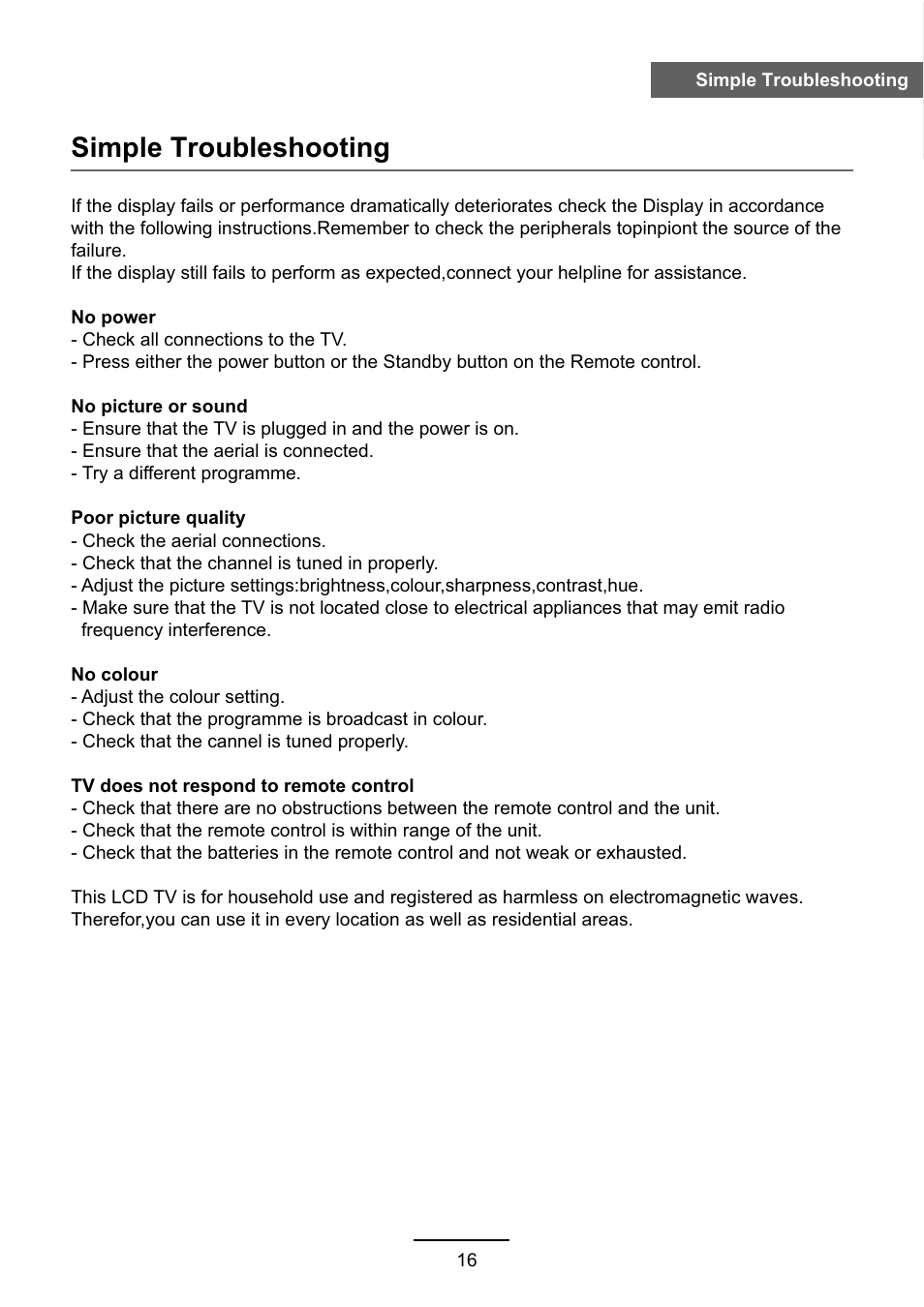 Simple troubleshooting | VIORE LC55VFZ61 User Manual | Page 19 / 24