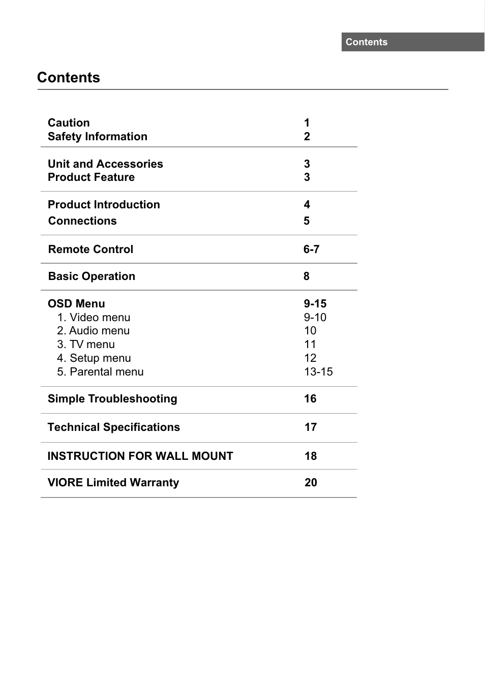 VIORE LC55VFZ61 User Manual | Page 3 / 24