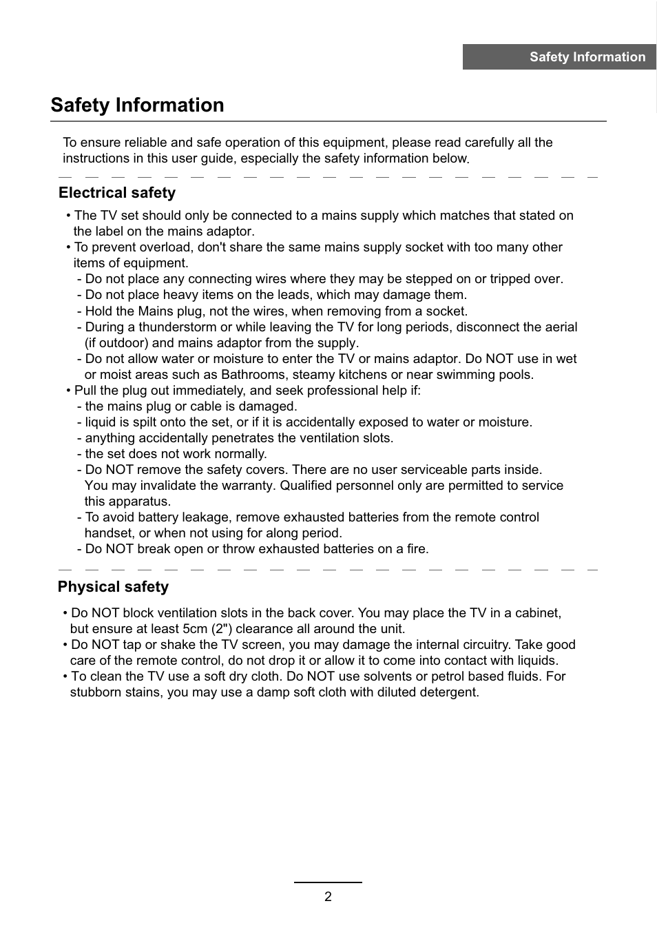 Safety information | VIORE LC55VFZ61 User Manual | Page 5 / 24