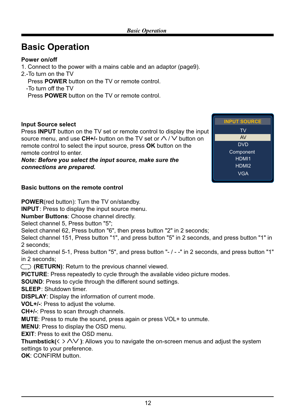 Basic operation | VIORE LED19VH65D User Manual | Page 14 / 36