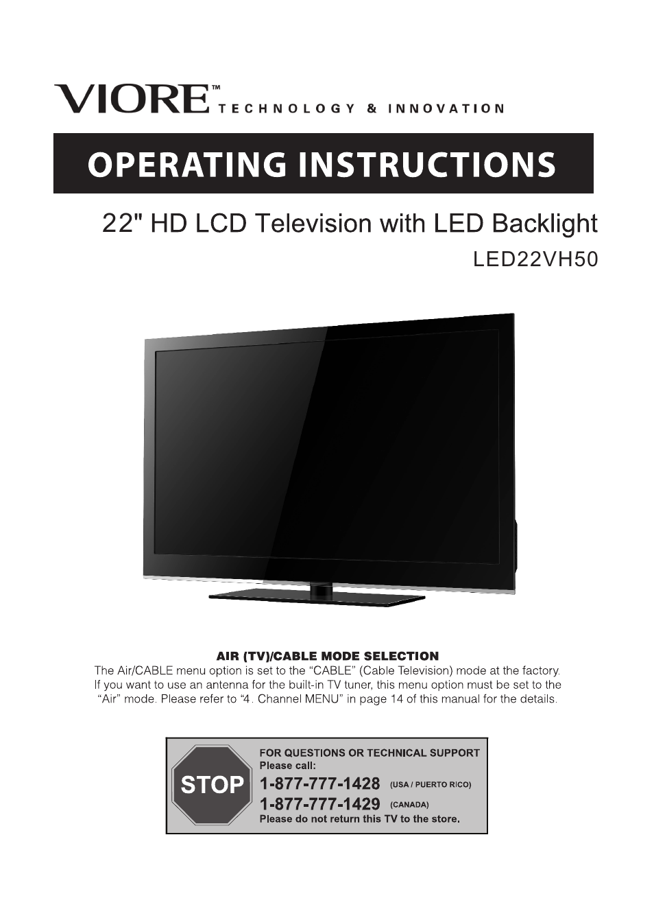 VIORE LED22VH50 User Manual | 18 pages