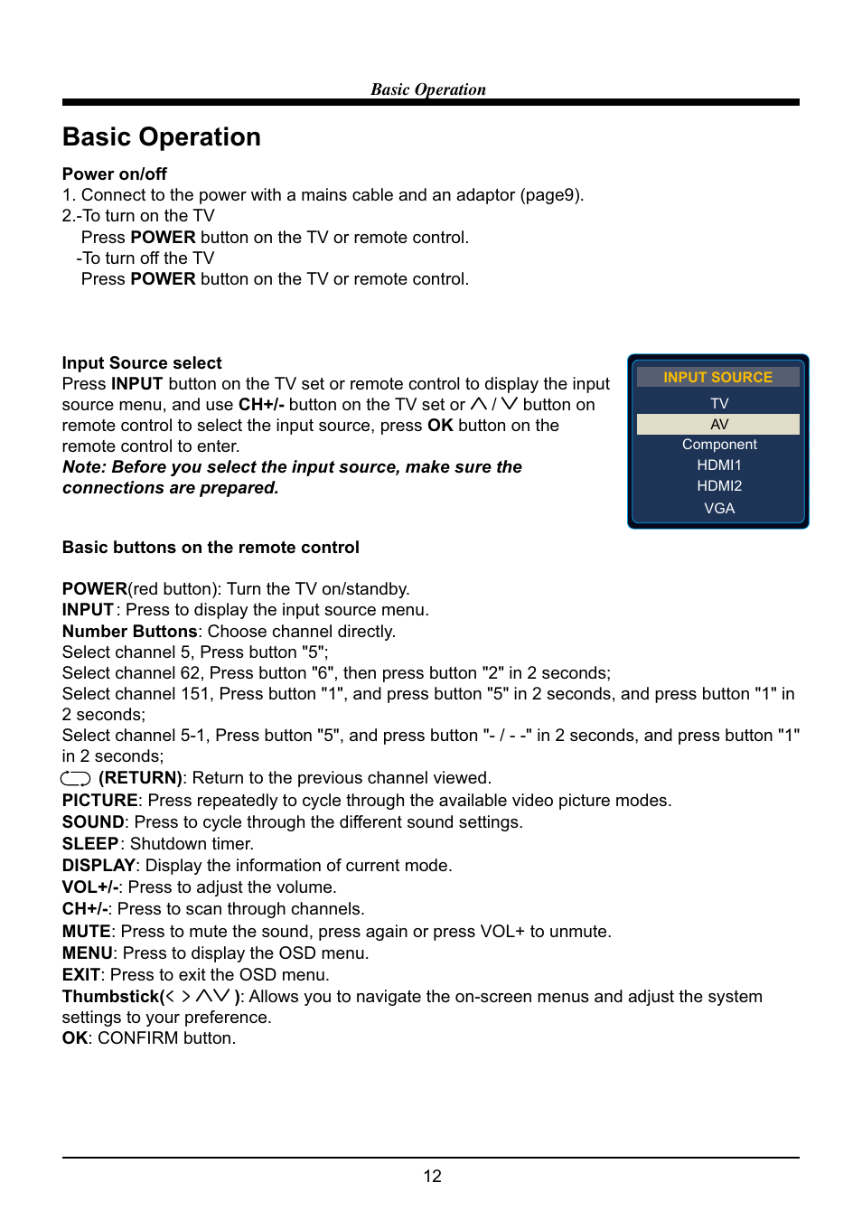 Basic operation | VIORE LED22VH60 User Manual | Page 14 / 28