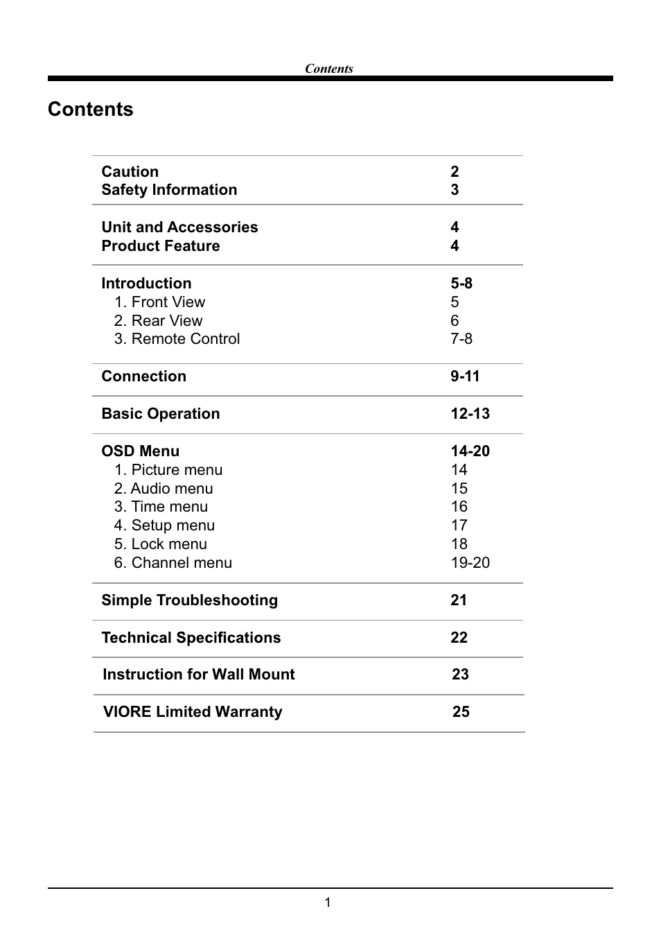 VIORE LED22VH60 User Manual | Page 3 / 28