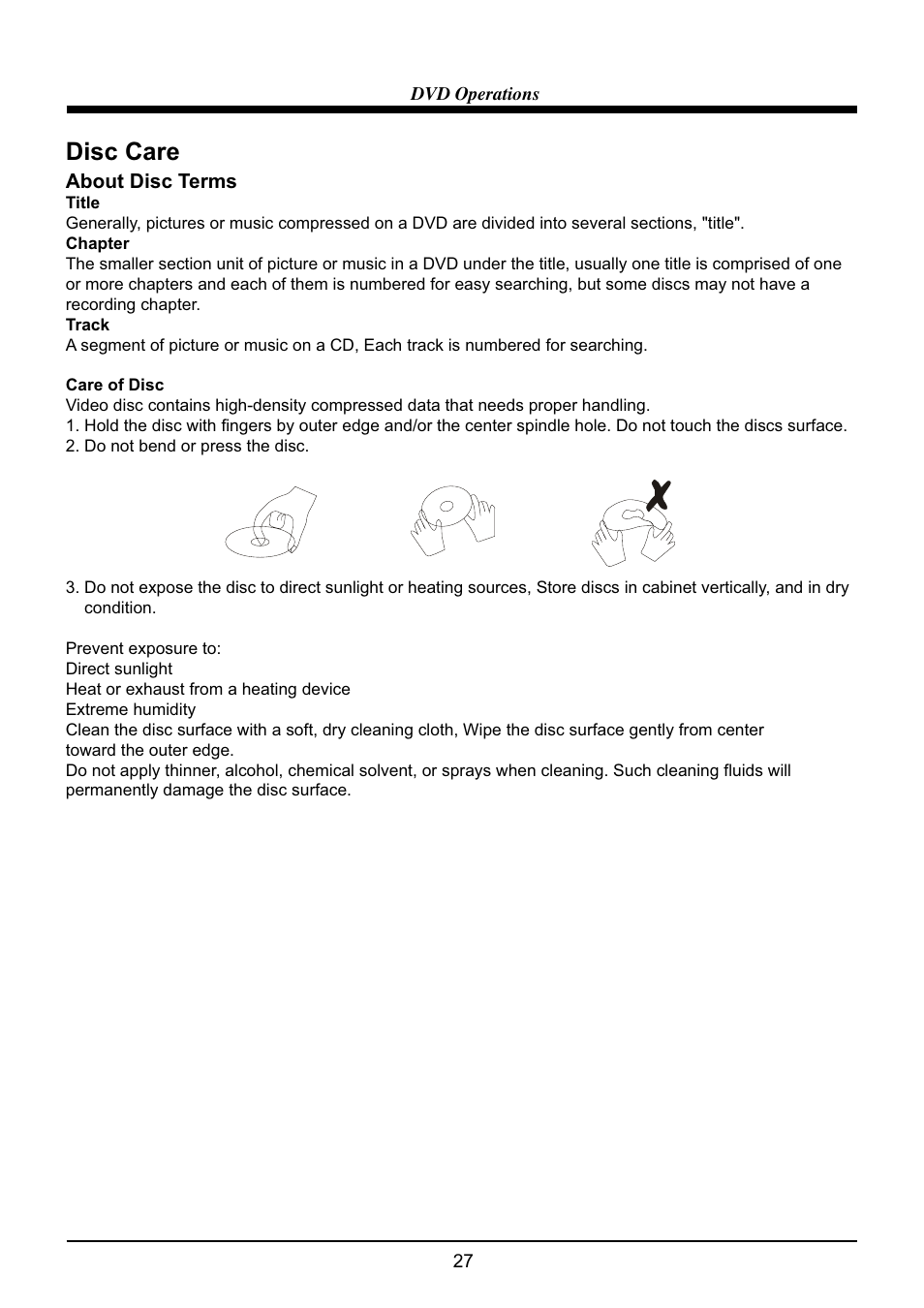 Disc care | VIORE LED24VF65D User Manual | Page 29 / 36