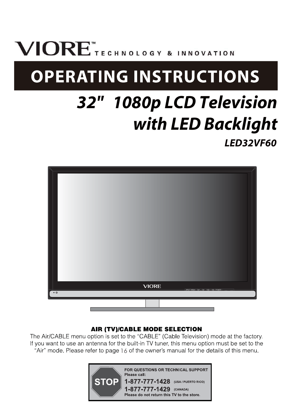 VIORE LED32VF60 User Manual | 24 pages