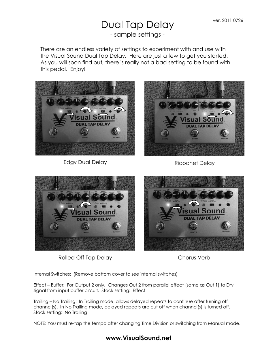 Visual Sound Dual Tap Delay User Manual | 3 pages