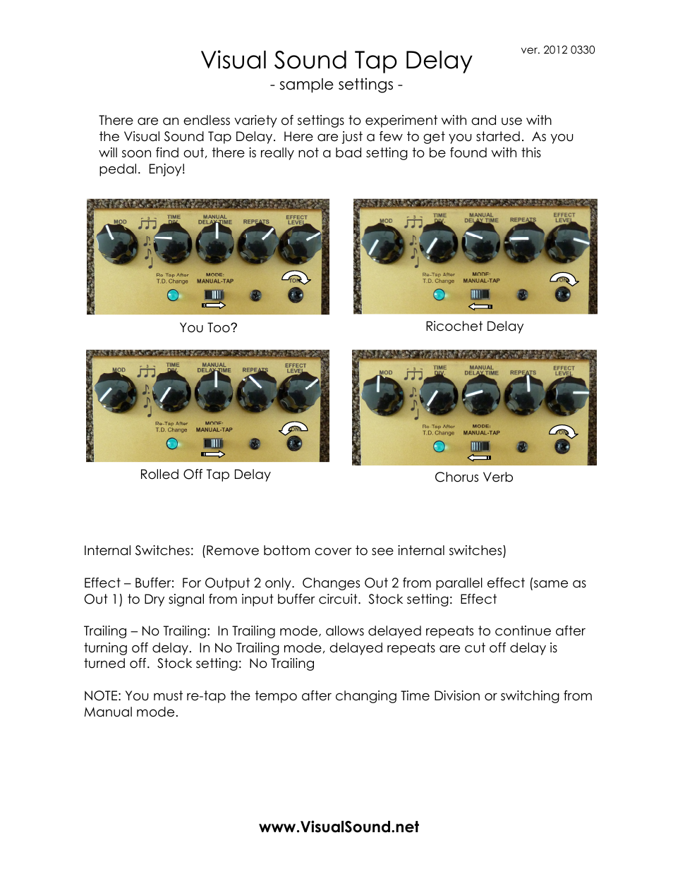 Visual Sound Tap Delay User Manual | 2 pages