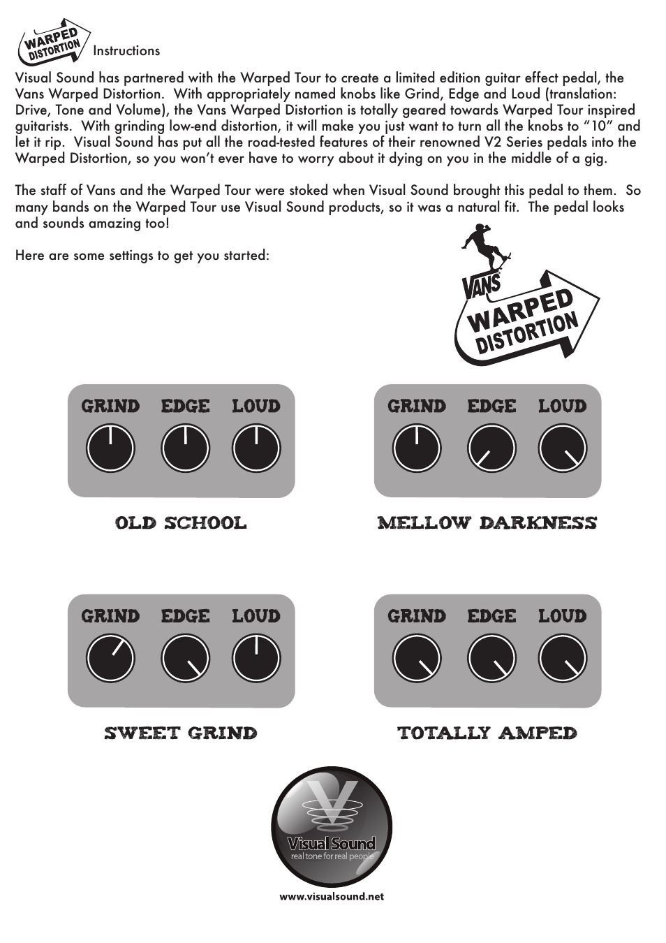 Visual Sound Vans Warped Distortion User Manual | 1 page
