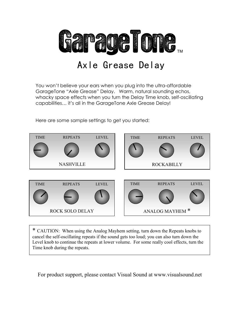 Visual Sound Axle Grease Delay User Manual | 2 pages