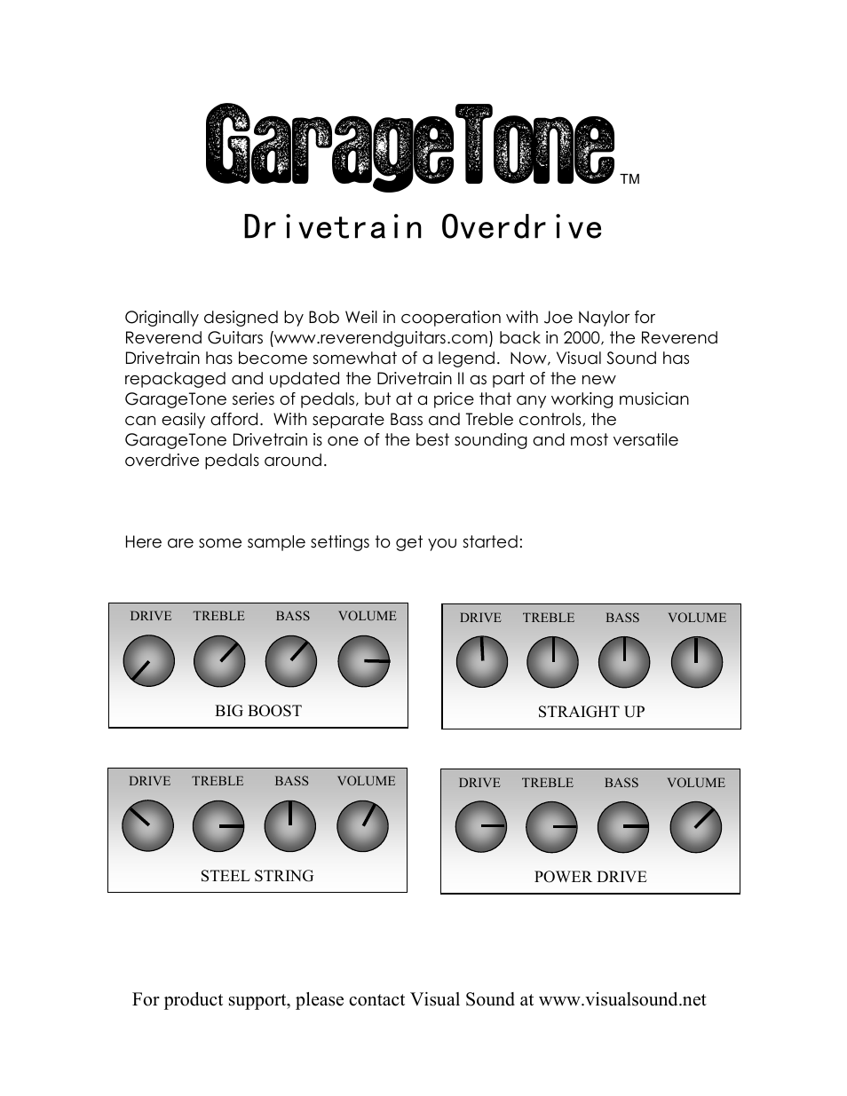 Visual Sound Drivetrain Overdrive User Manual | 1 page