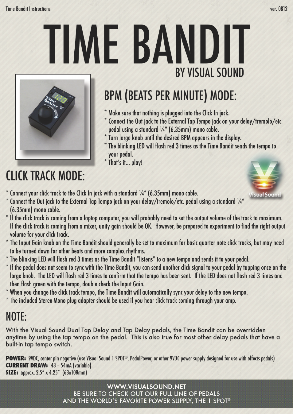 Visual Sound Time Bandit User Manual | 2 pages