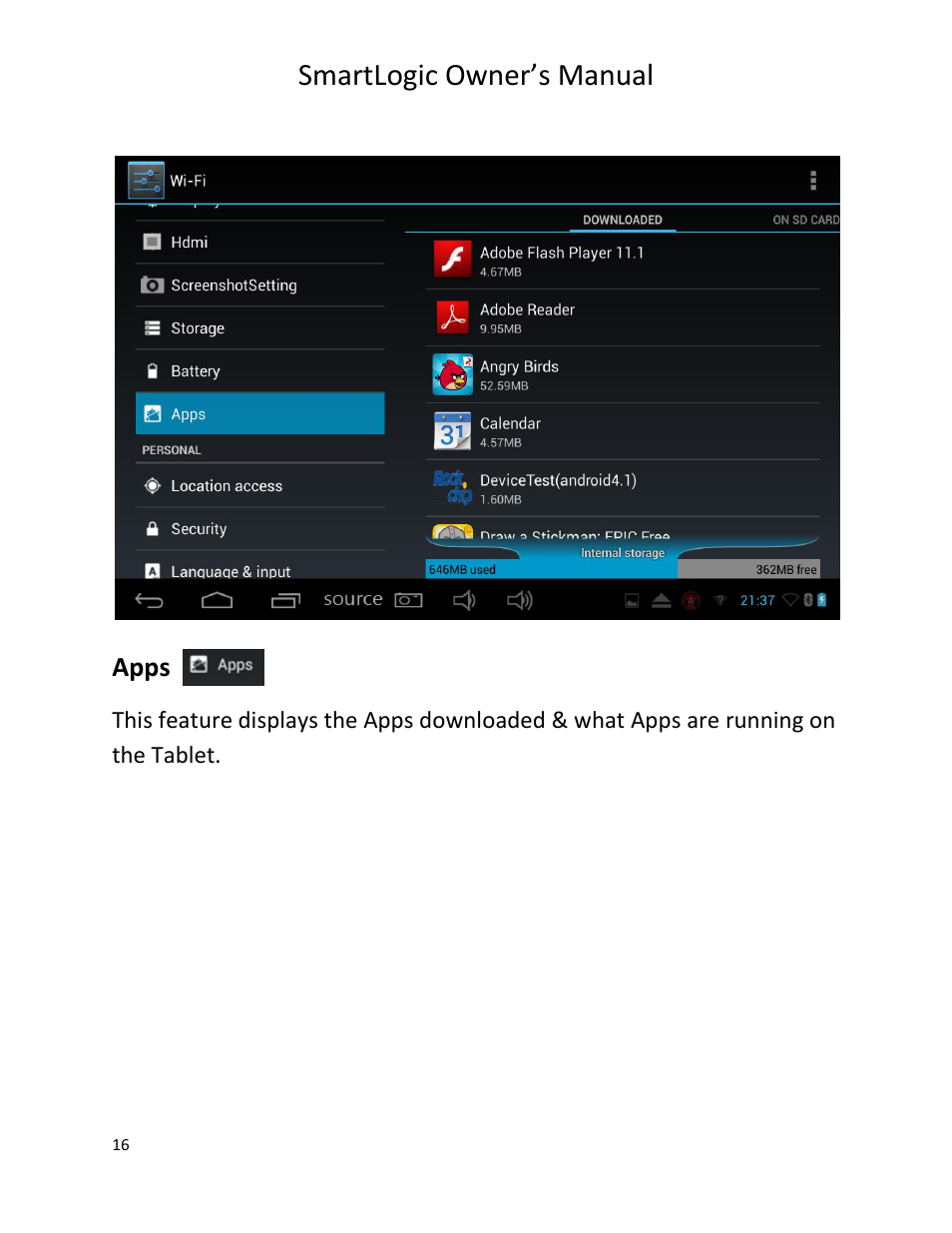 Smartlogic owner’s manual, Apps | Vizualogic SmartLogic User Manual | Page 16 / 48