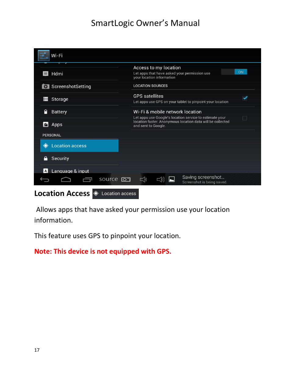 Smartlogic owner’s manual, Location access | Vizualogic SmartLogic User Manual | Page 17 / 48