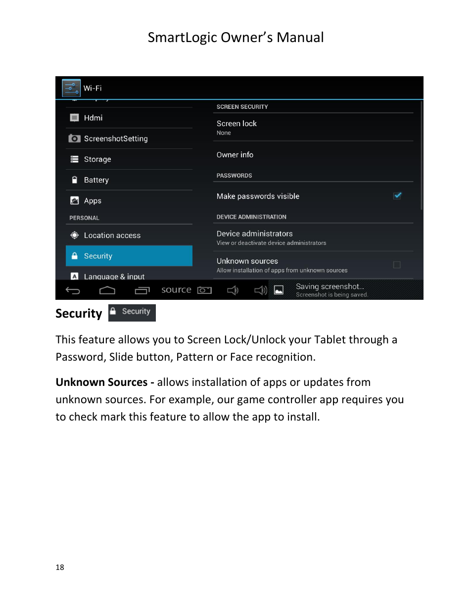Smartlogic owner’s manual, Security | Vizualogic SmartLogic User Manual | Page 18 / 48