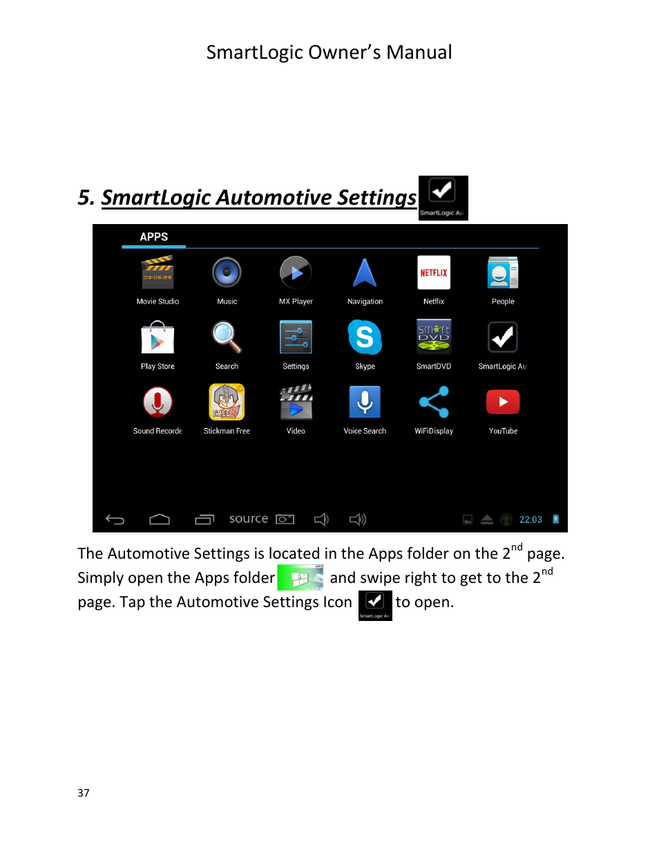 Smartlogic automotive settings, Smartlogic owner’s manual | Vizualogic SmartLogic User Manual | Page 37 / 48