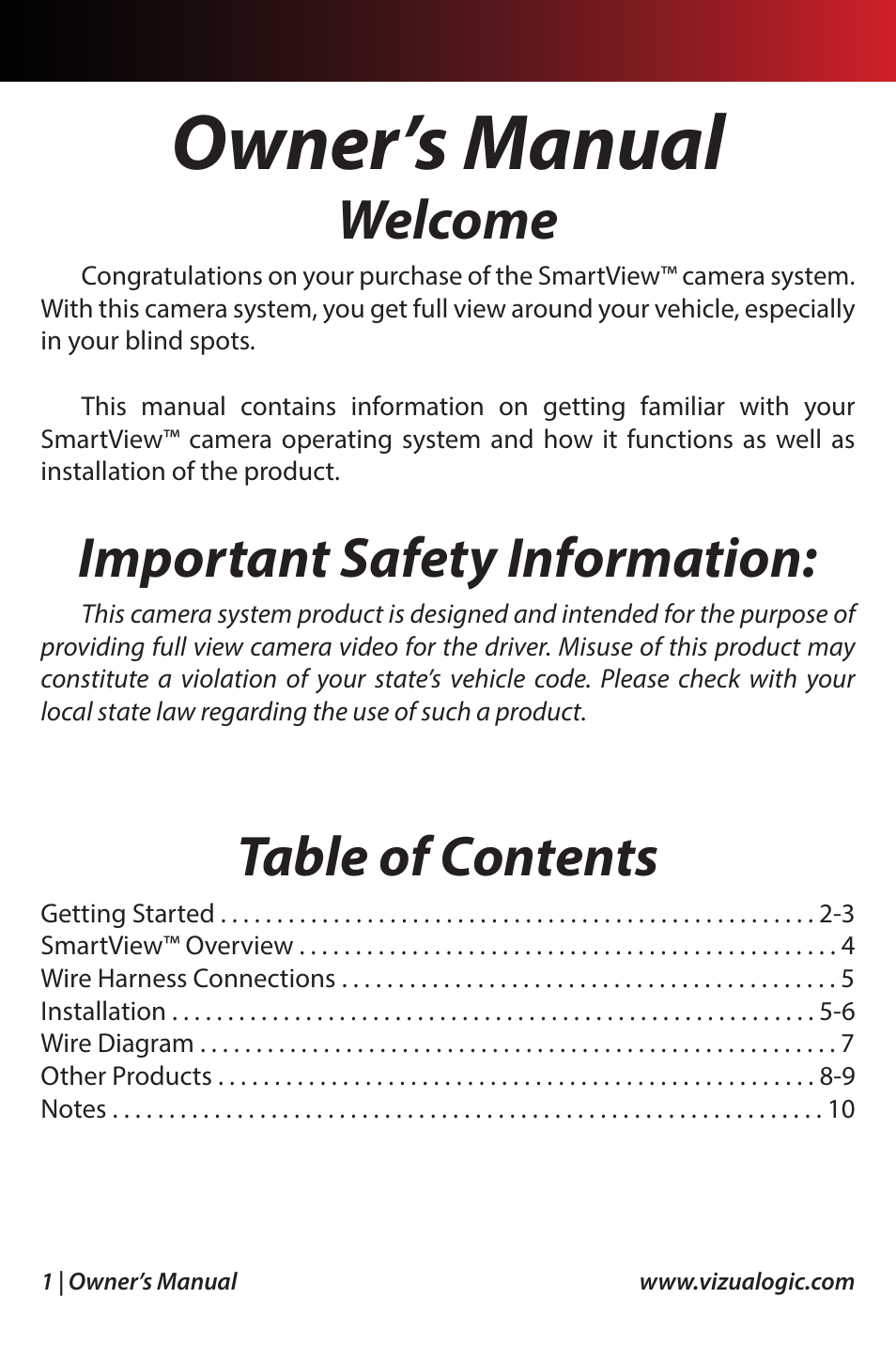 Owner’s manual | Vizualogic SmartView Full 360 User Manual | Page 2 / 12