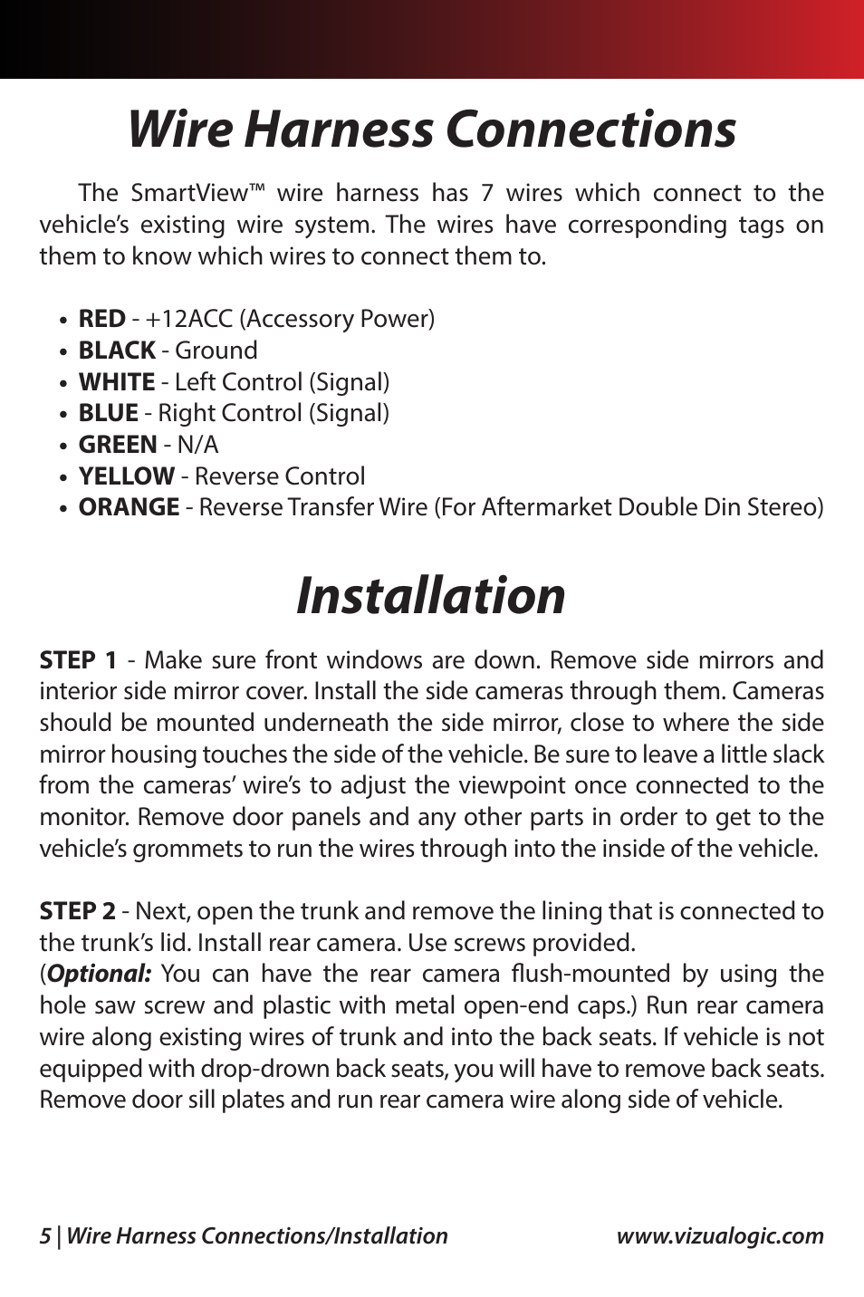 Wire harness connections installation | Vizualogic SmartView Full 360 User Manual | Page 6 / 12